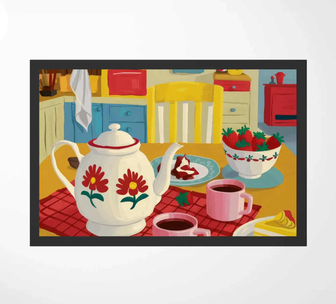 Cherry Teapot Whimsy doormat by Aurora Muse