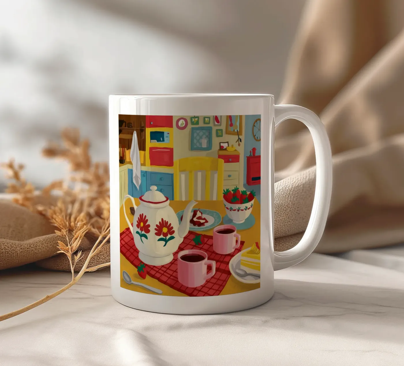 Cherry Teapot Whimsy ceramic mug by Aurora Muse