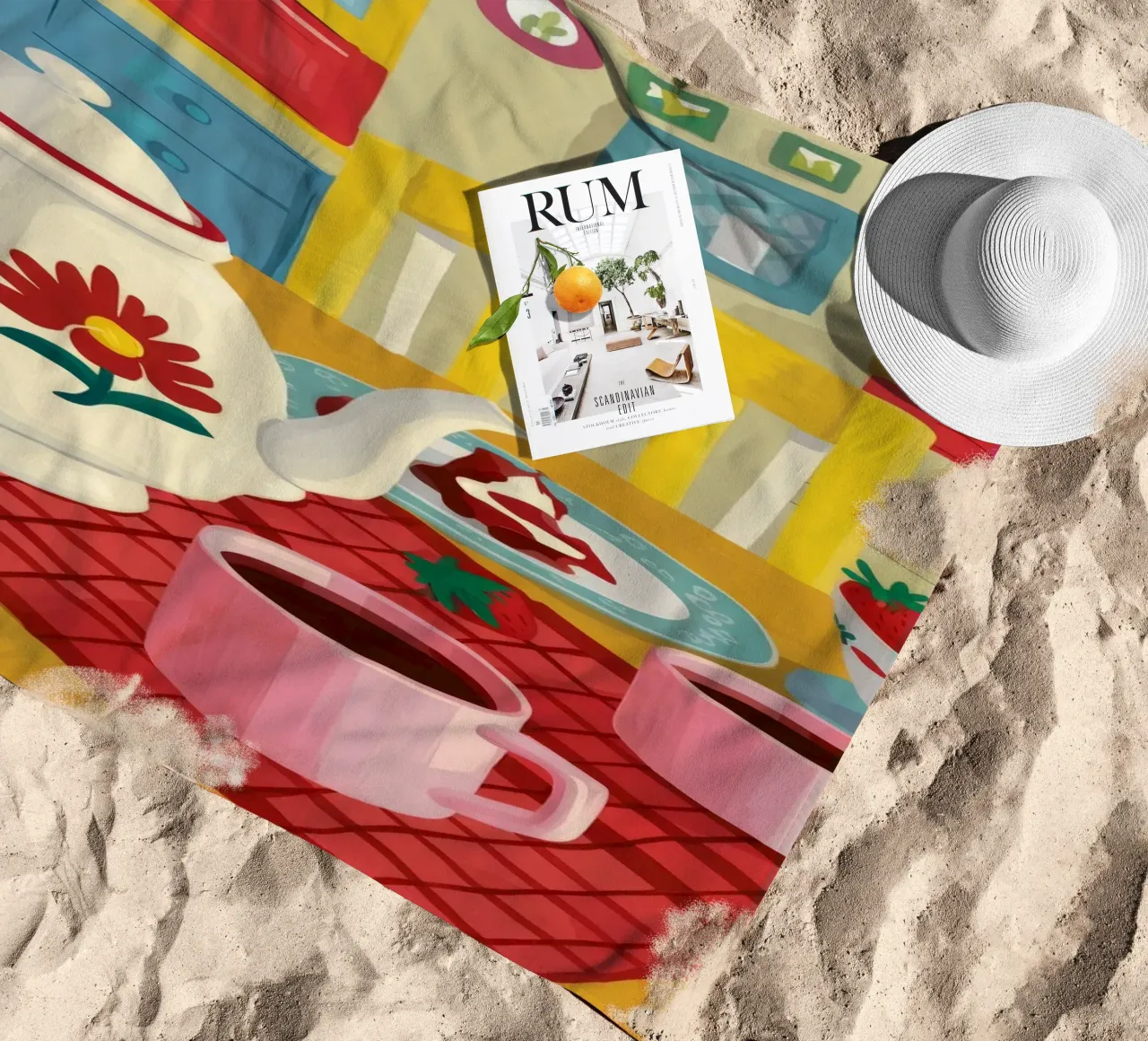 Cherry Teapot Whimsy beach towel by Aurora Muse