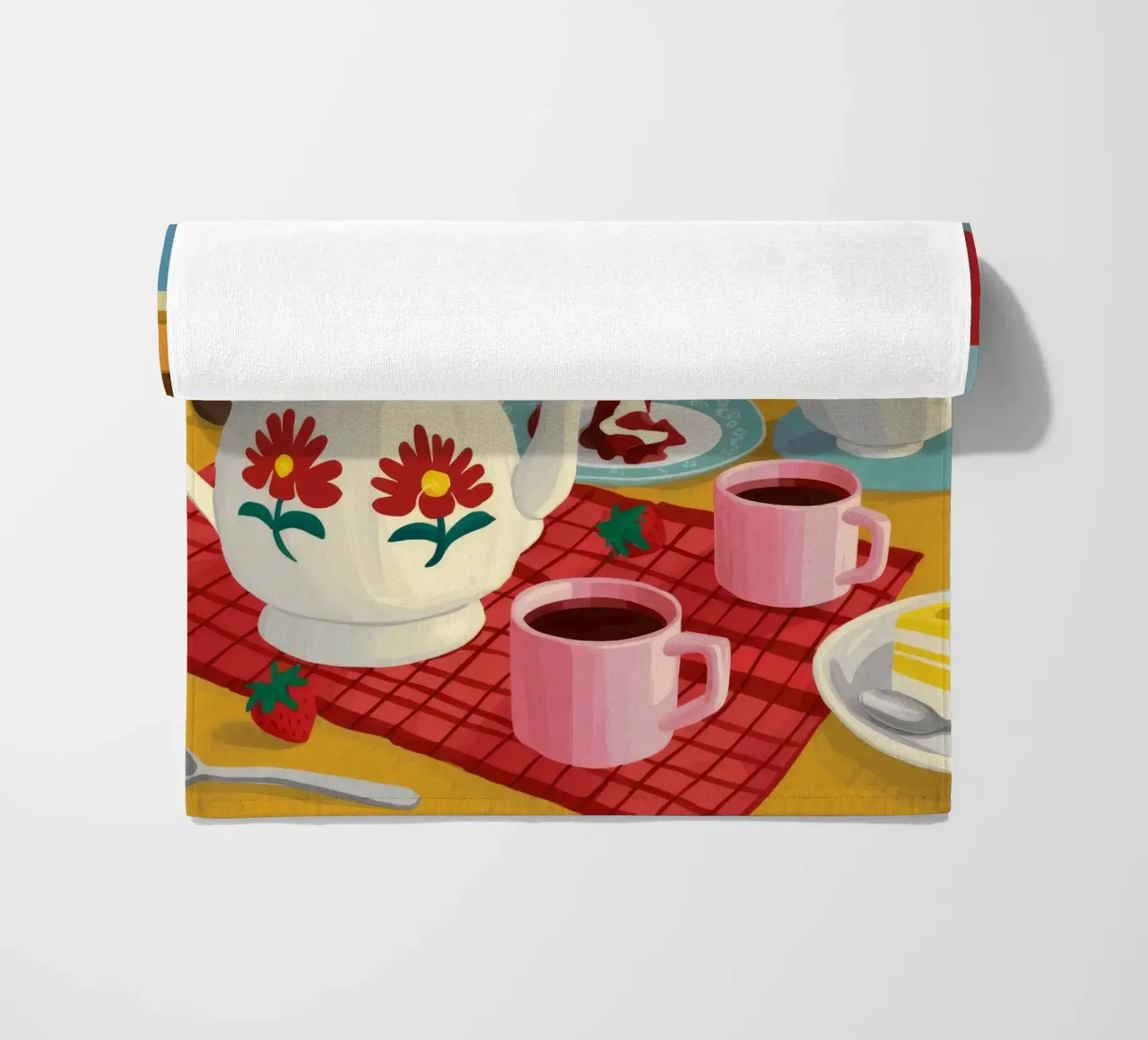 Cherry Teapot Whimsy beach towel by Aurora Muse