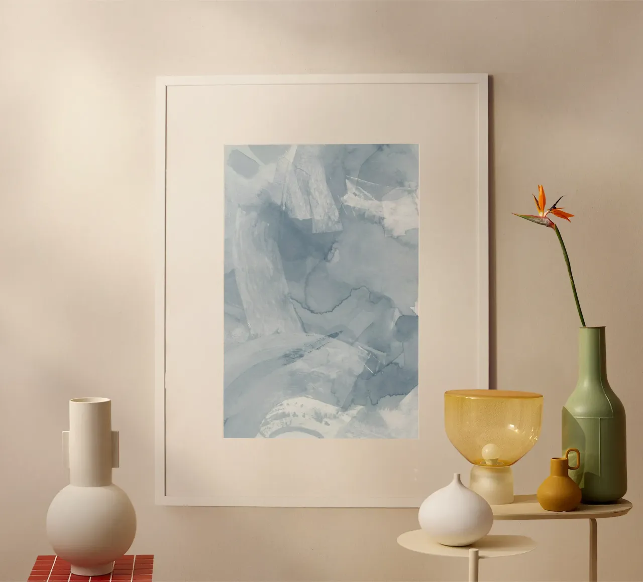 Pennellate di toni blu 4 poster con telaio in plastica da NouveauPrints