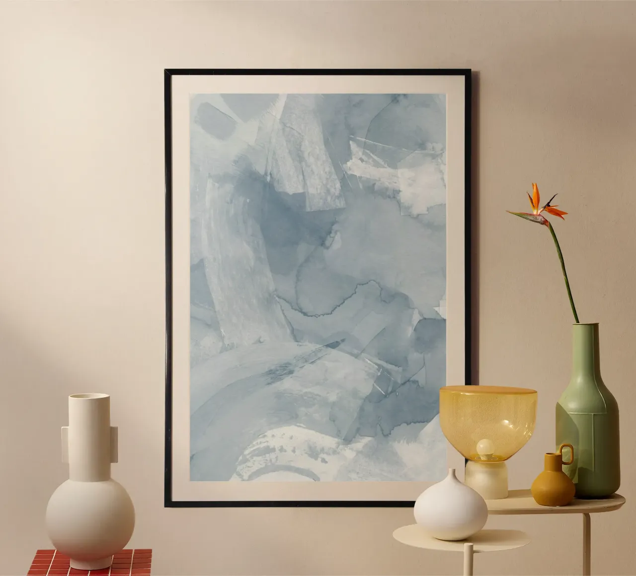 Pennellate di toni blu 4 poster con telaio in plastica da NouveauPrints