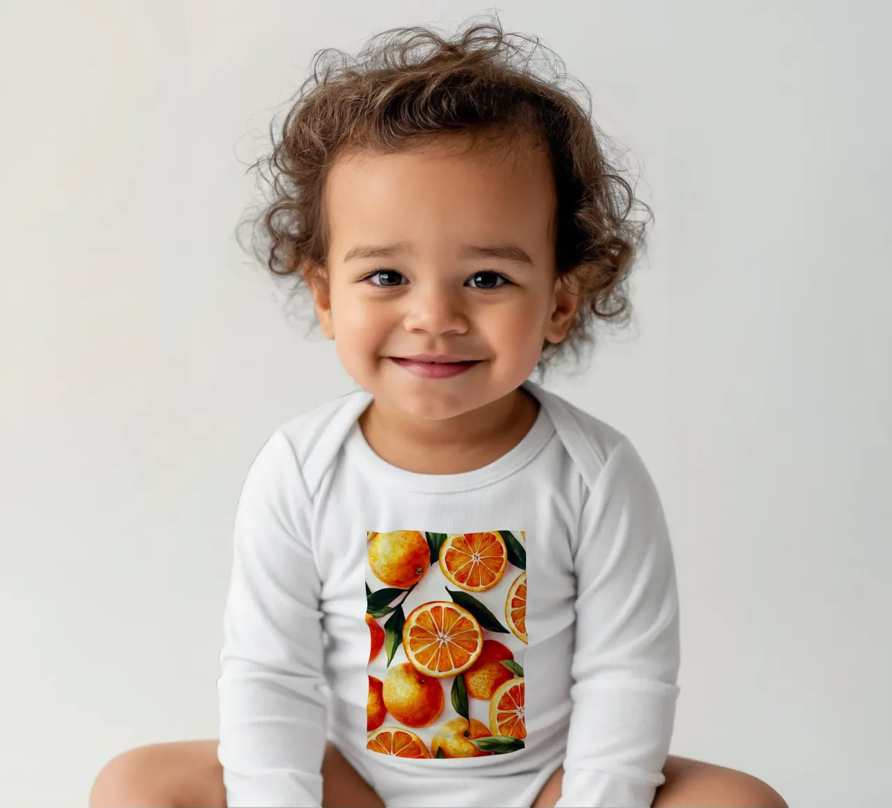 Oranges long-sleeve baby romper by Justyna Jaszke JBJart