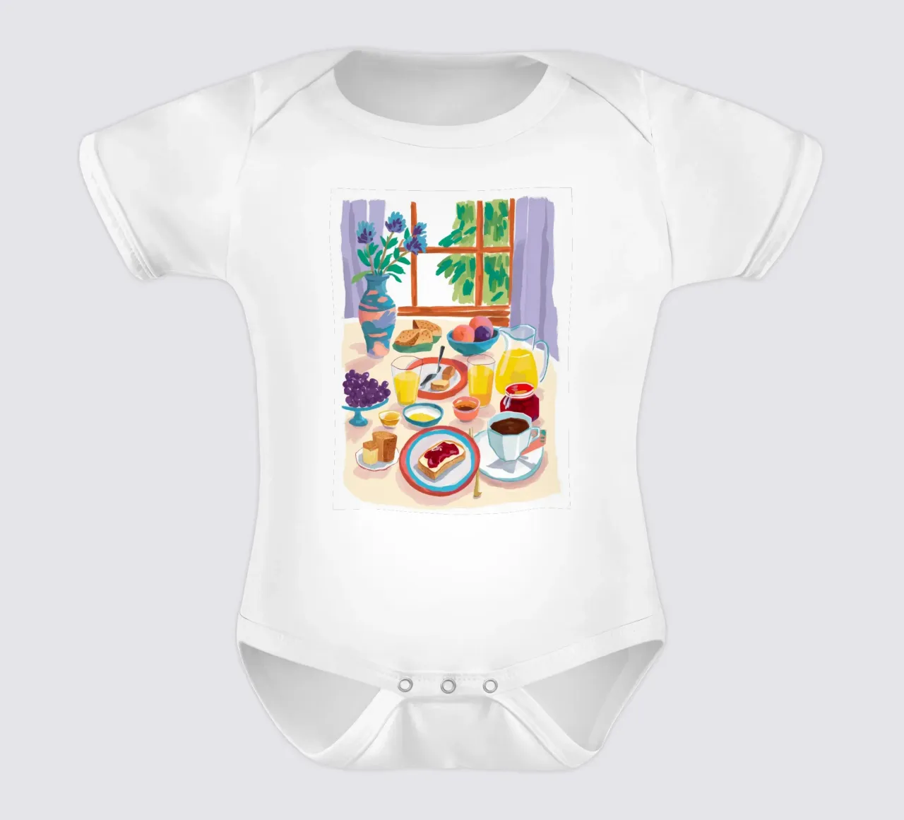 Sunlit Breakfast Still short-sleeve baby romper by Aurora Muse