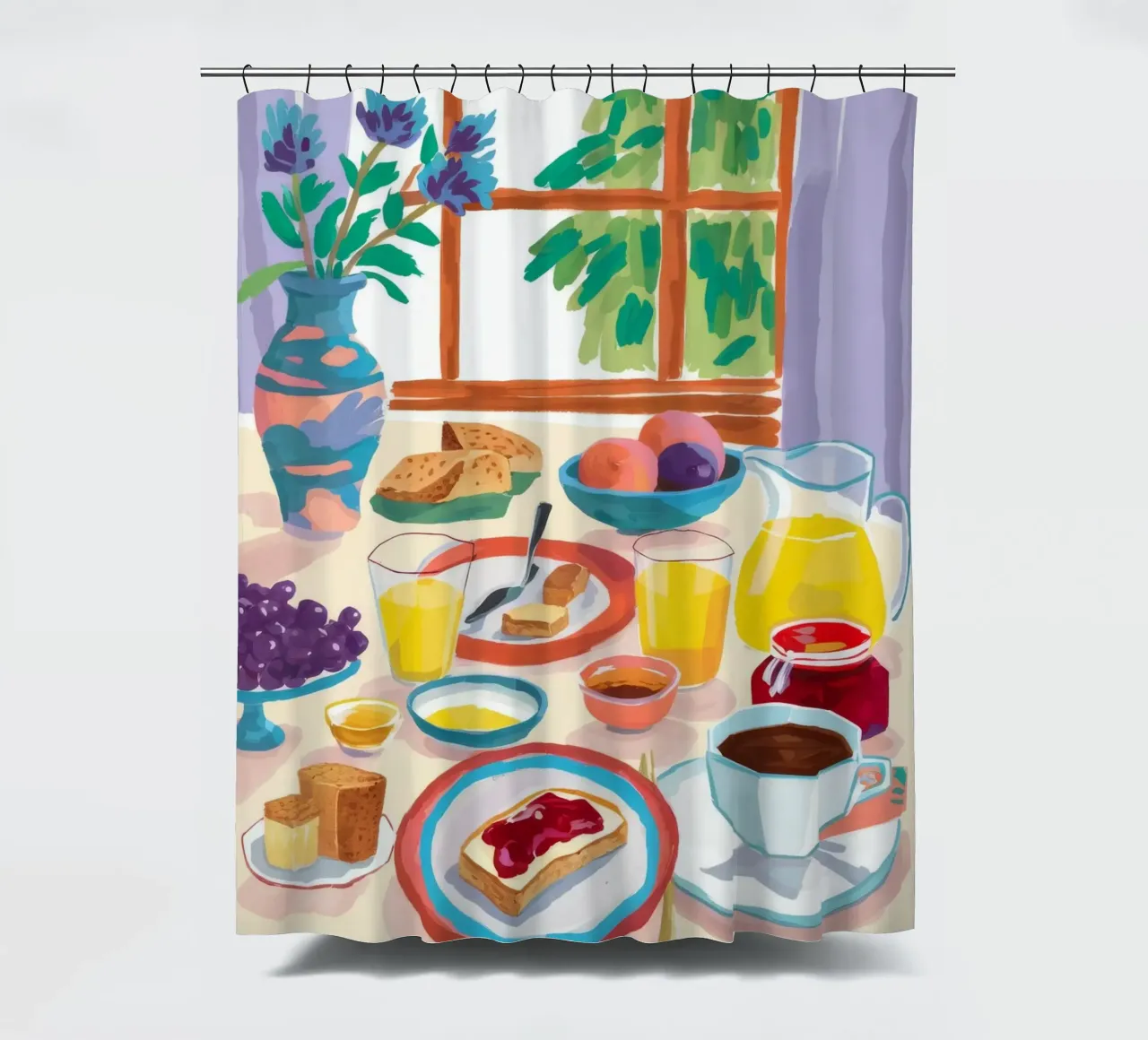 Sunlit Breakfast Still shower curtain by Aurora Muse