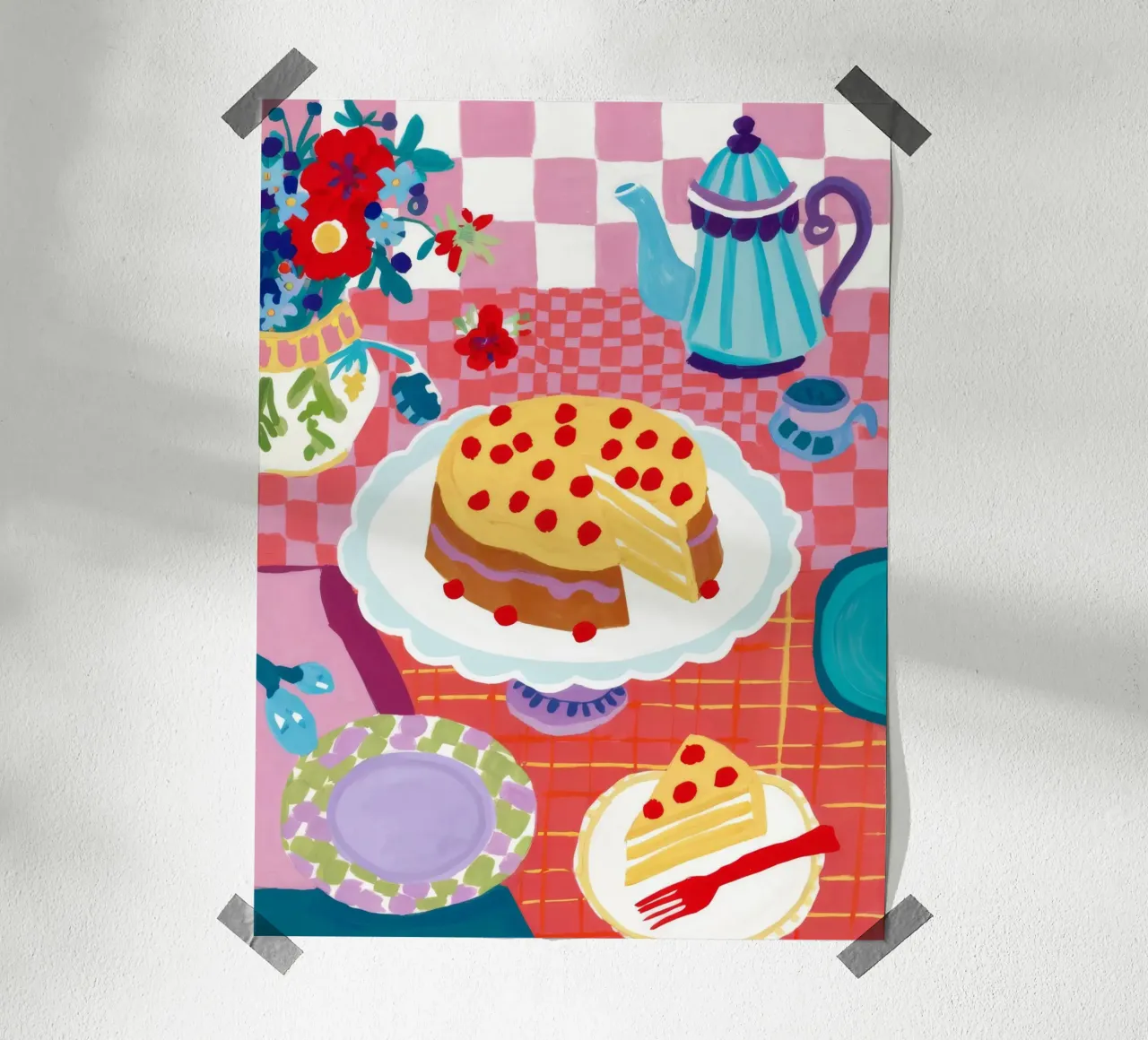 Sogno di torta alla ciliegia poster con telaio in legno da Aurora Muse