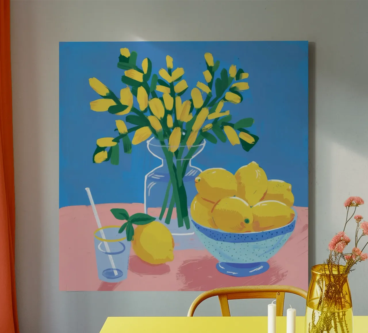 Zitrone Vase Brise Leinwand mit Schattenfugenrahmen von Aurora Muse