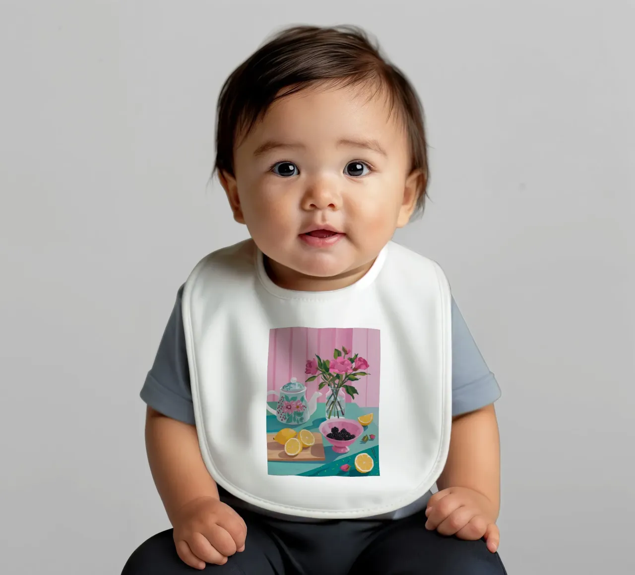 Tea Time Blush baby bib by Aurora Muse