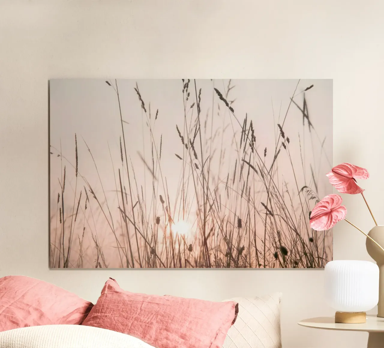 Sunrise Grass - Gräser im Sonnenlicht poster con telaio in plastica da Monika Strigel