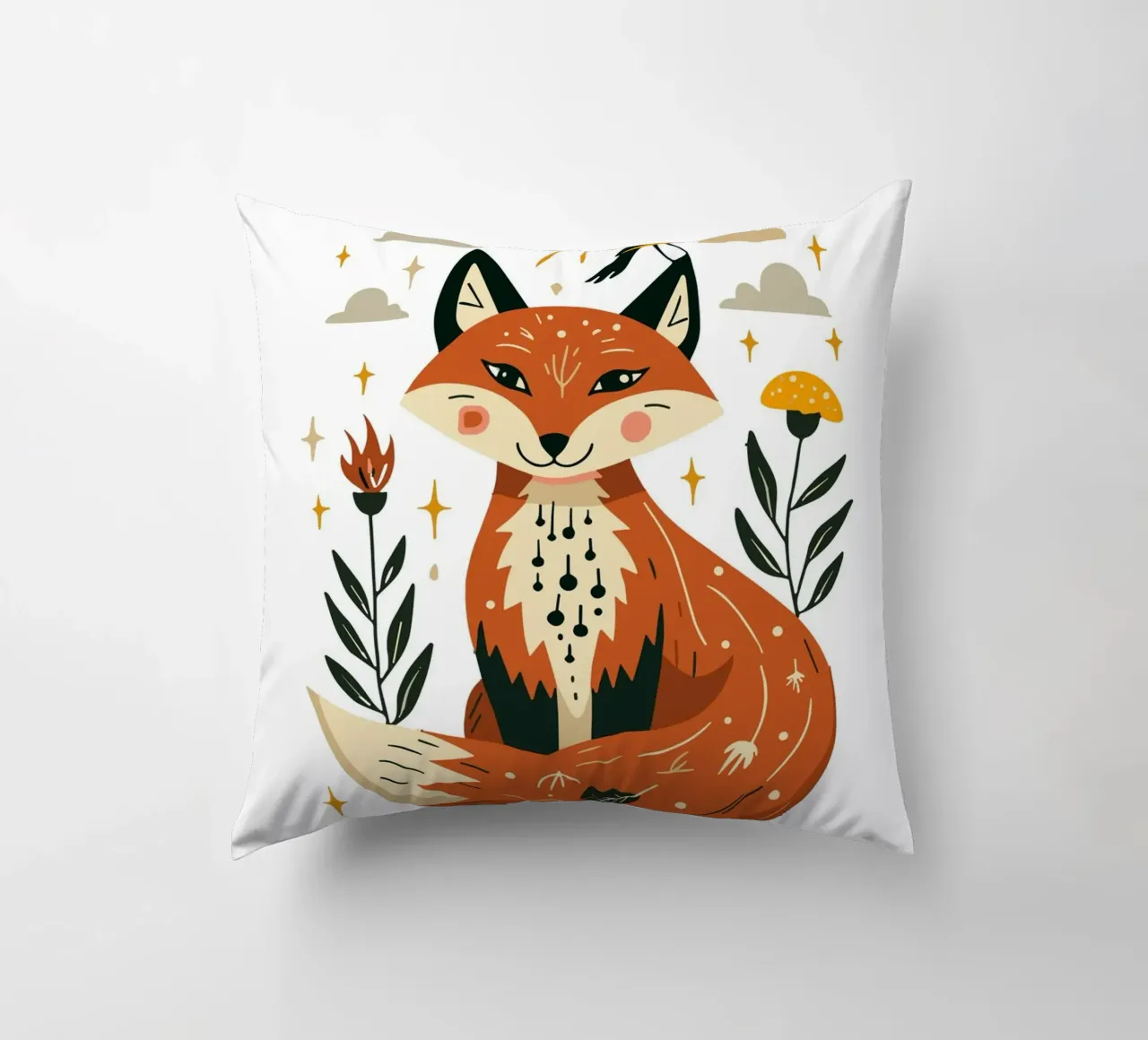 Fox and Bird Illustration cuscino da ramosashop