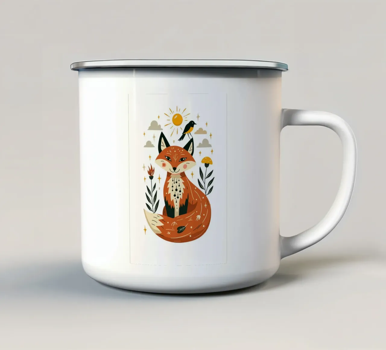 Fox and Bird Illustration tazza in smalto da ramosashop