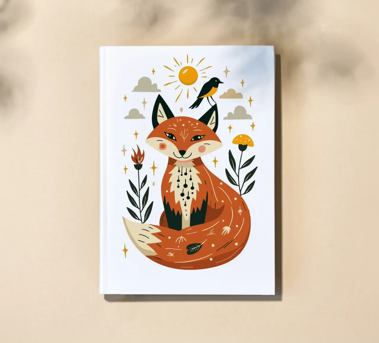 Fox and Bird Illustration notebook by ramosashop
