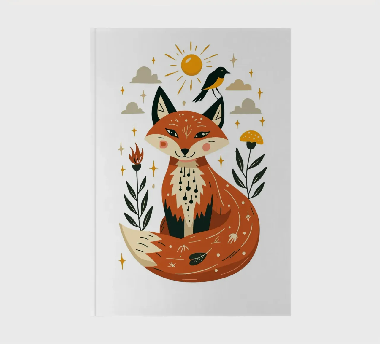 Fox and Bird Illustration notebook by ramosashop