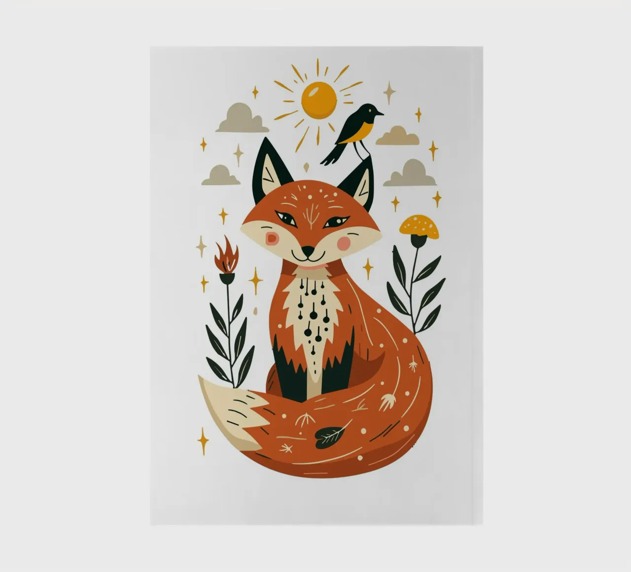 Fox and Bird Illustration notebook by ramosashop