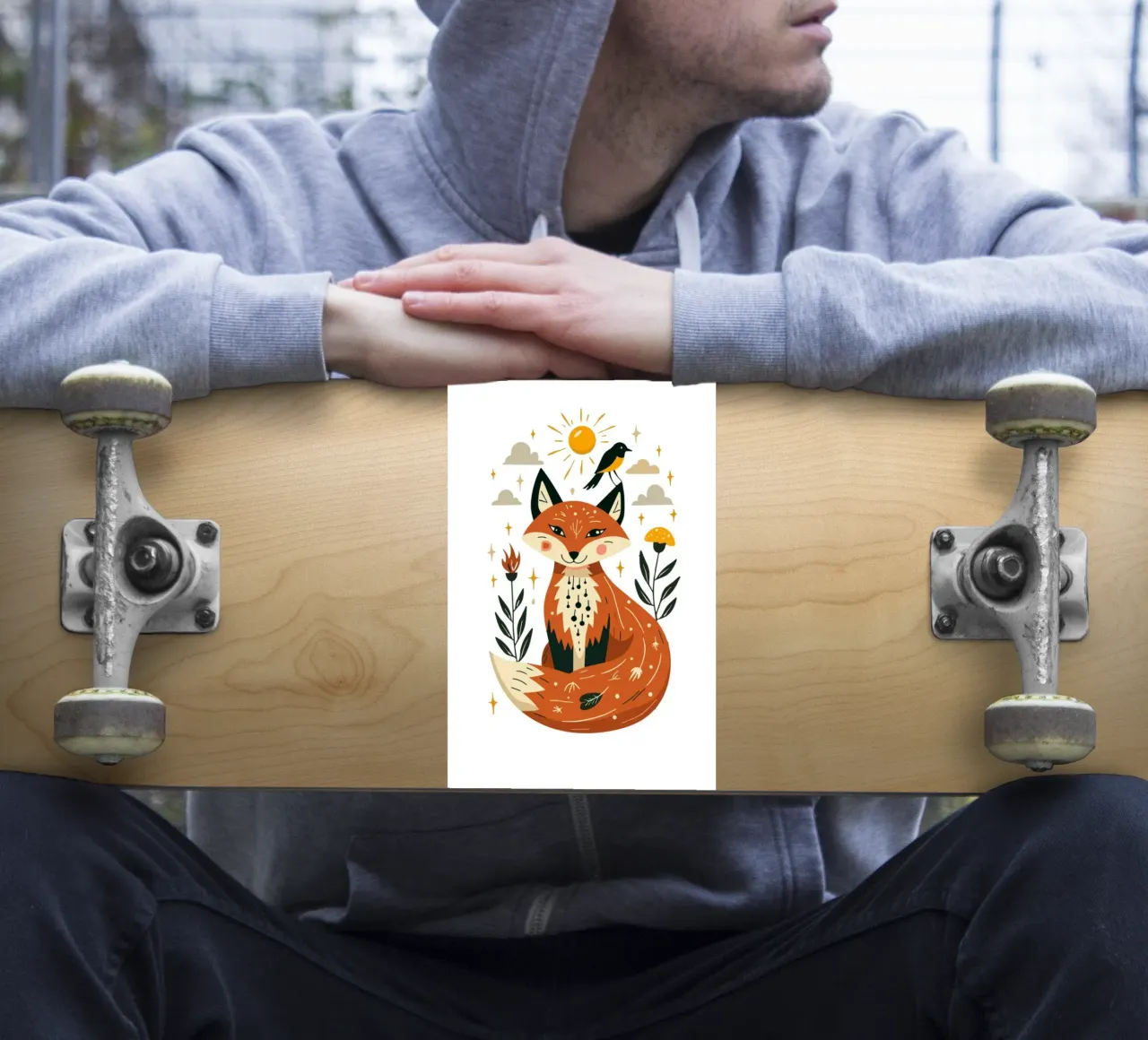 Fox and Bird Illustration Sticker von ramosashop