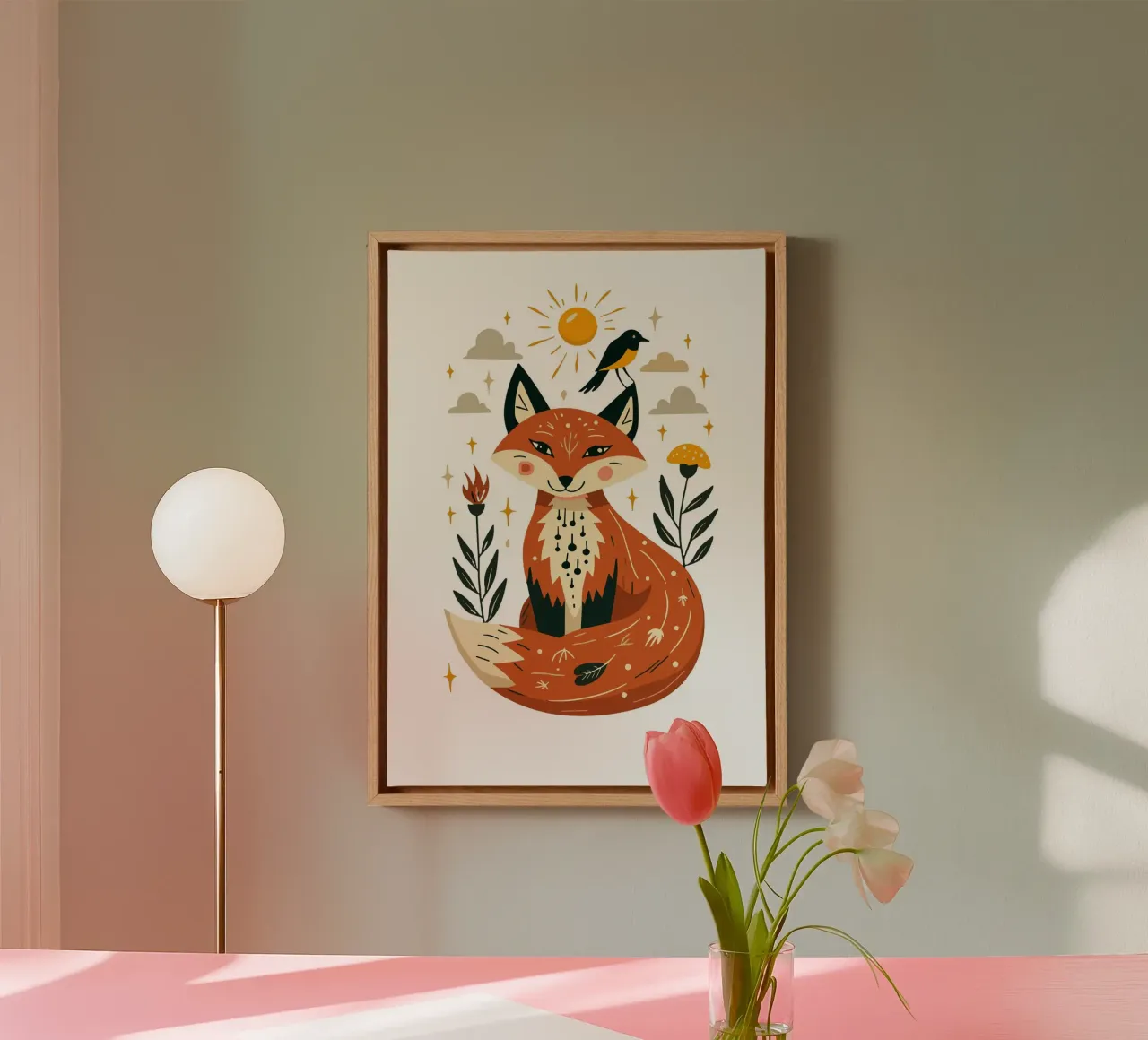 Fox and Bird Illustration tela con Cornice a cassetta da ramosashop