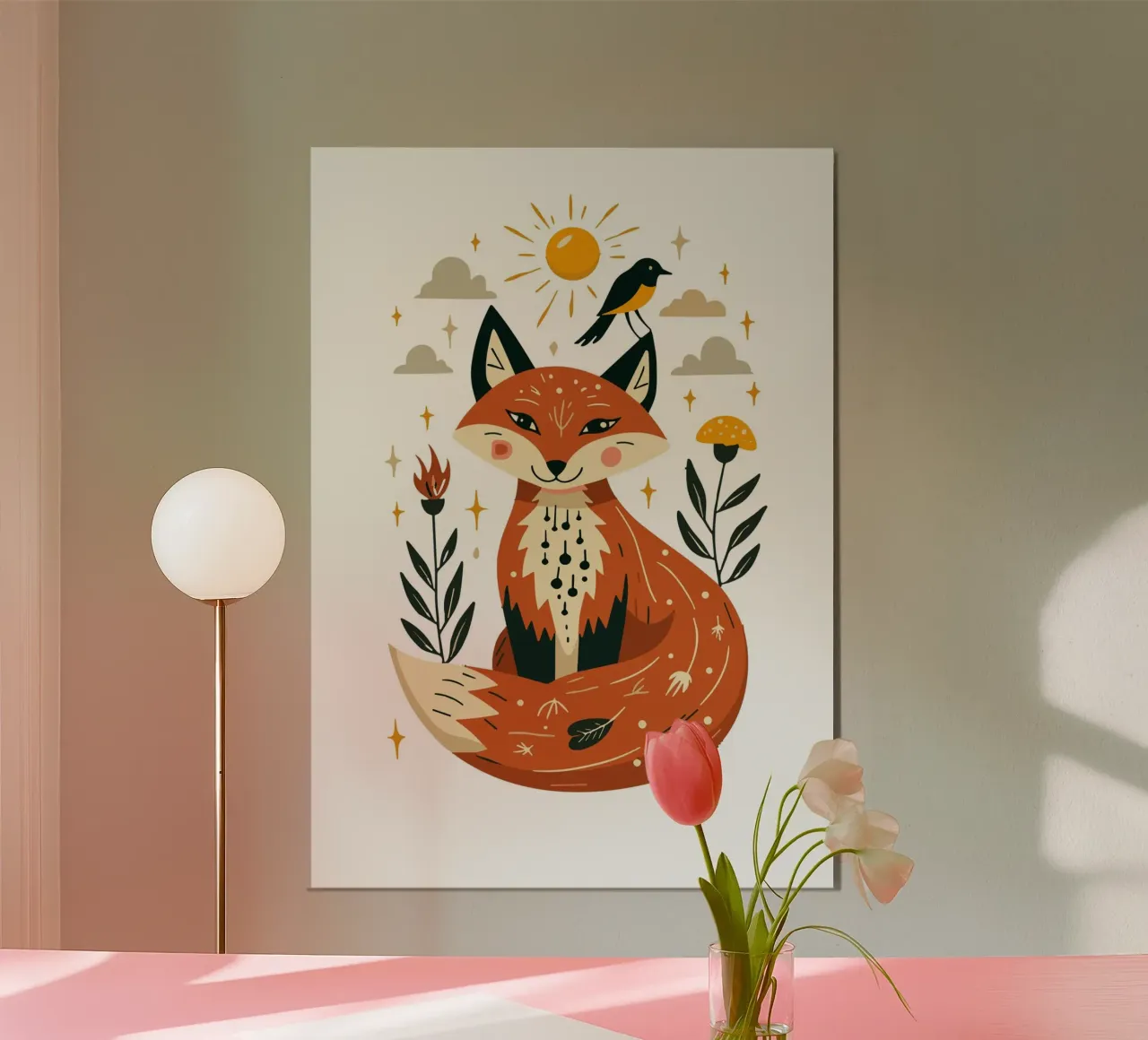Fox and Bird Illustration carta hahnemühle da ramosashop