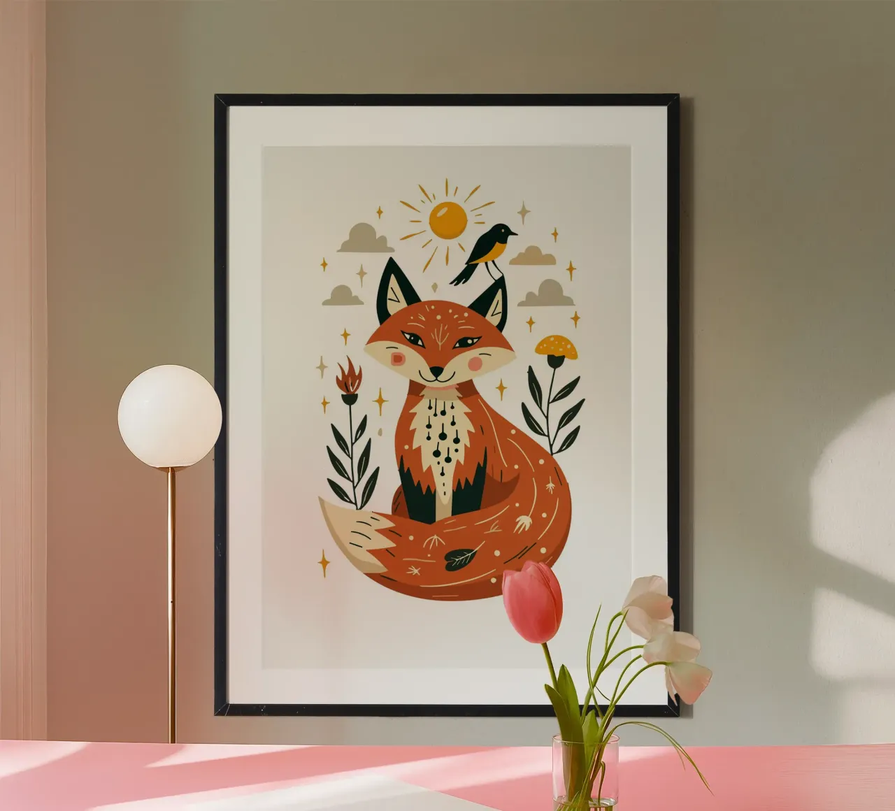 Fox and Bird Illustration carta hahnemühle da ramosashop