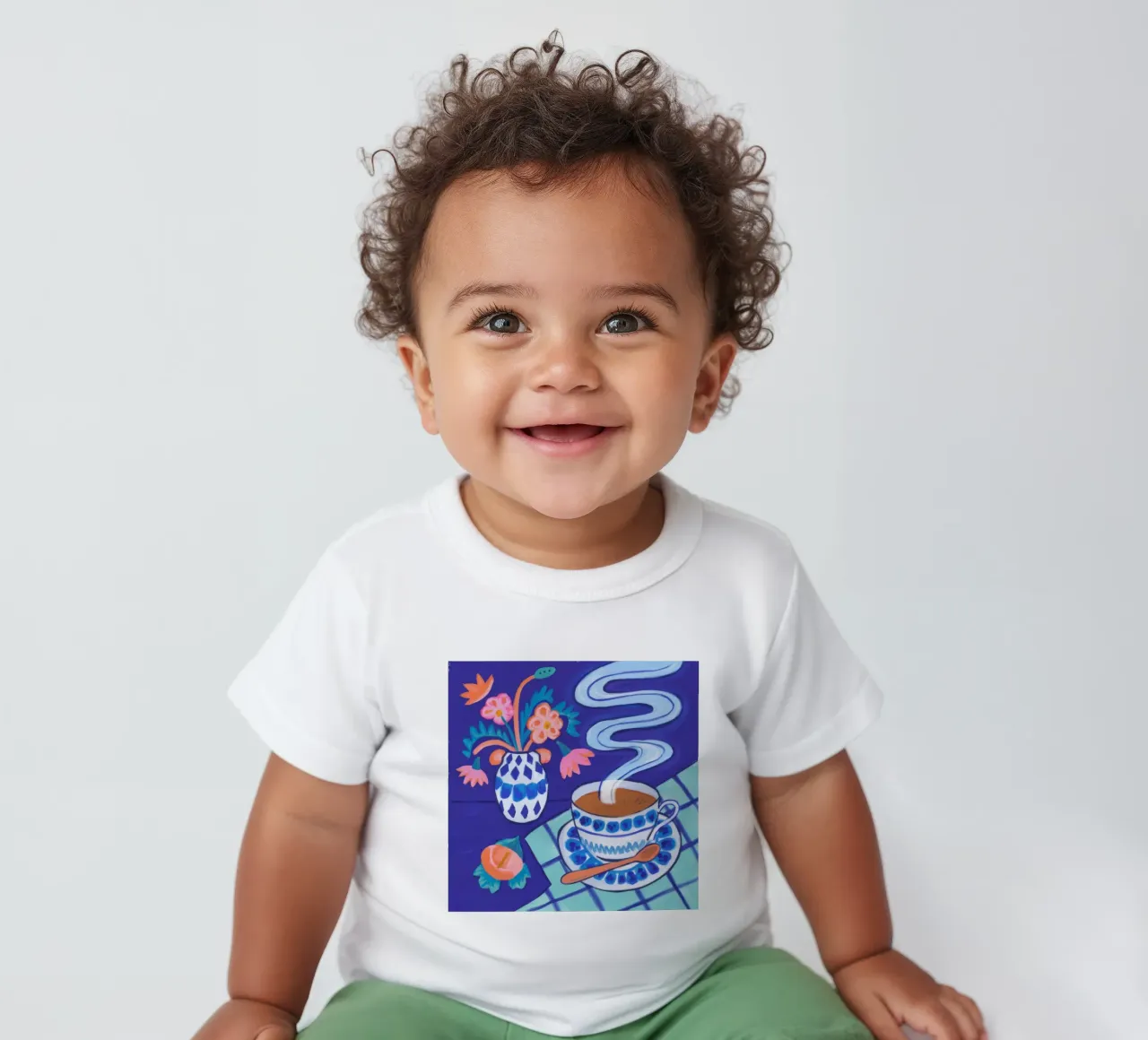 Steamy Floral Sip baby t-shirt by Aurora Muse
