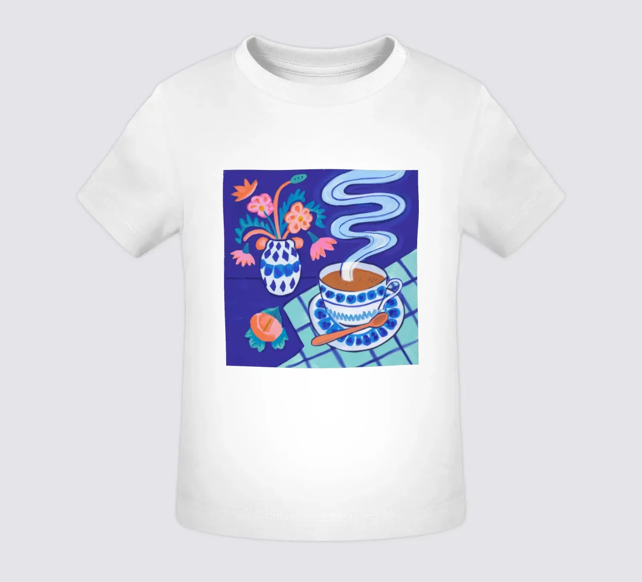 Steamy Floral Sip baby t-shirt by Aurora Muse