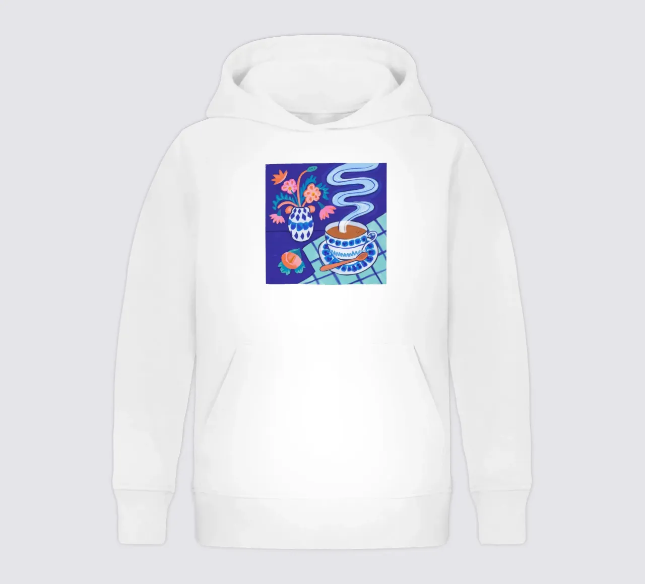 Steamy Floral Sip kids hoodie by Aurora Muse