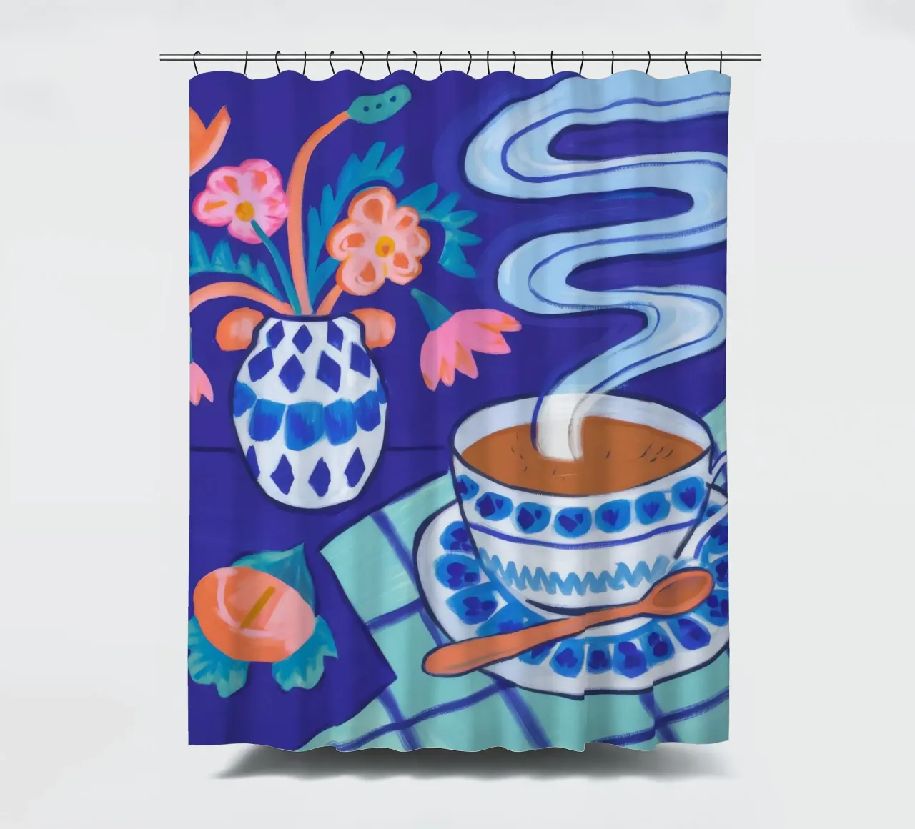 Steamy Floral Sip shower curtain by Aurora Muse