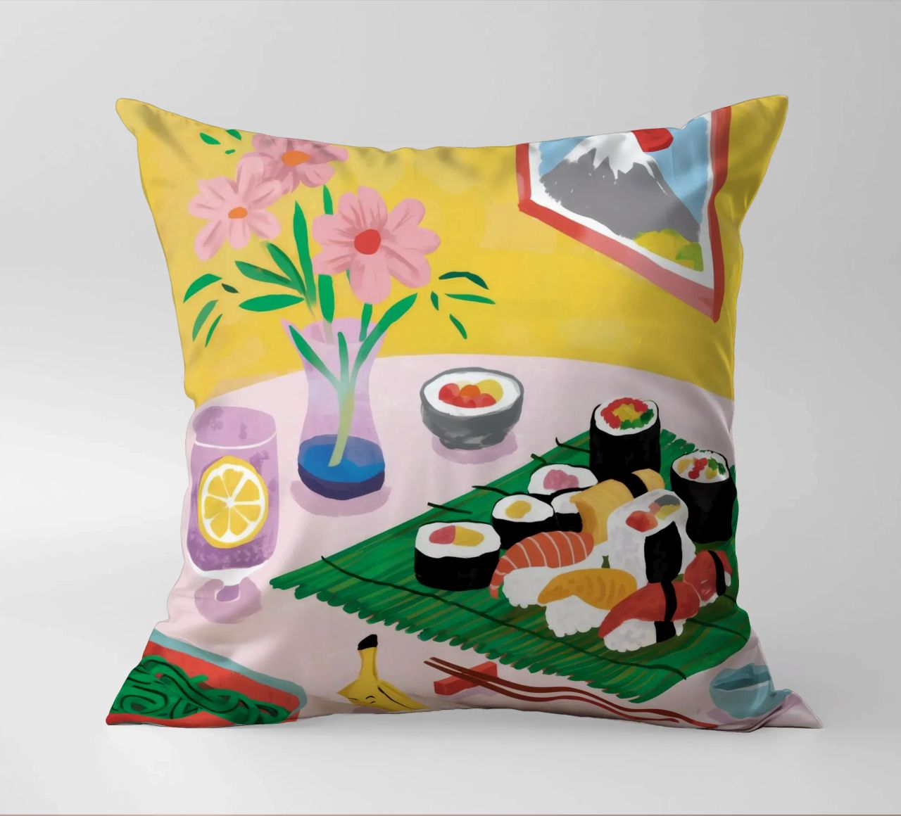 Vue sur les sushis Tranquille coussin de Aurora Muse