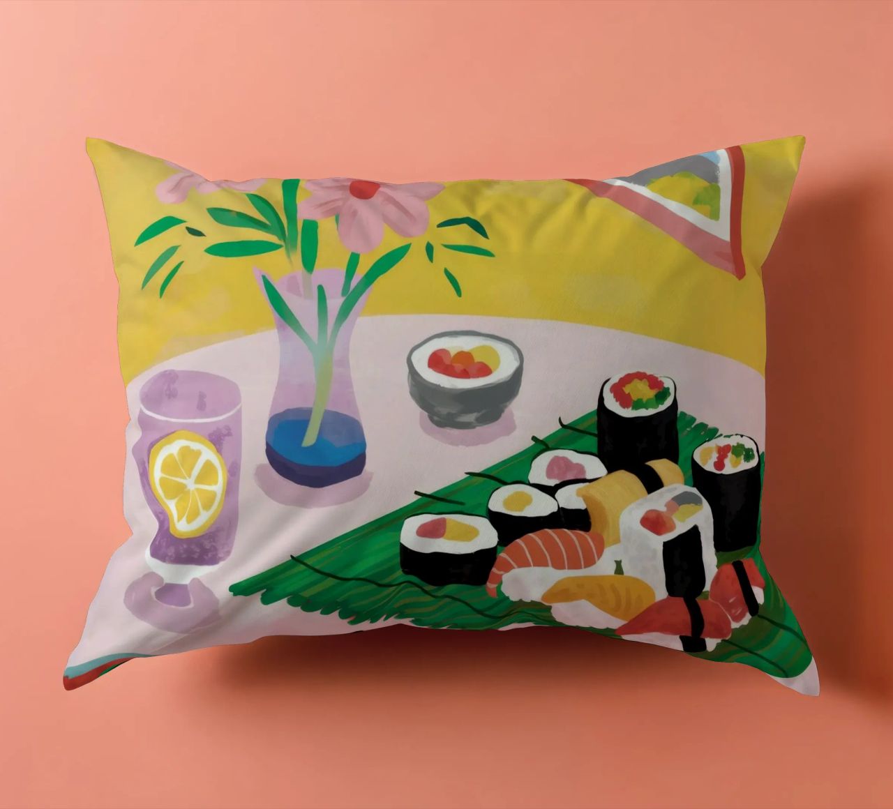 Vue sur les sushis Tranquille coussin de Aurora Muse
