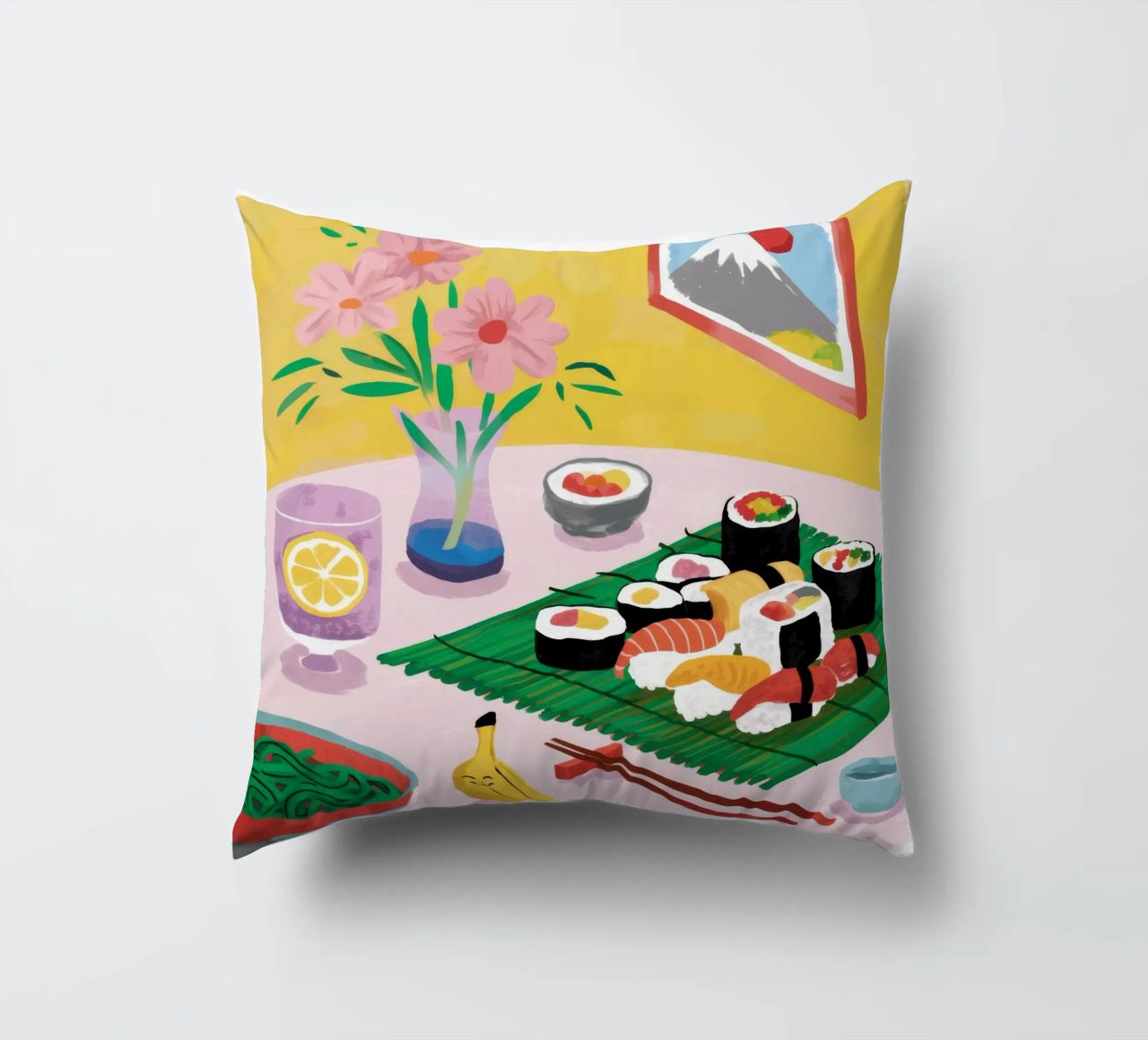Vue sur les sushis Tranquille coussin de Aurora Muse