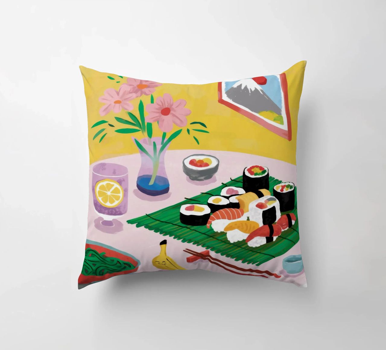 Vue sur les sushis Tranquille coussin de Aurora Muse