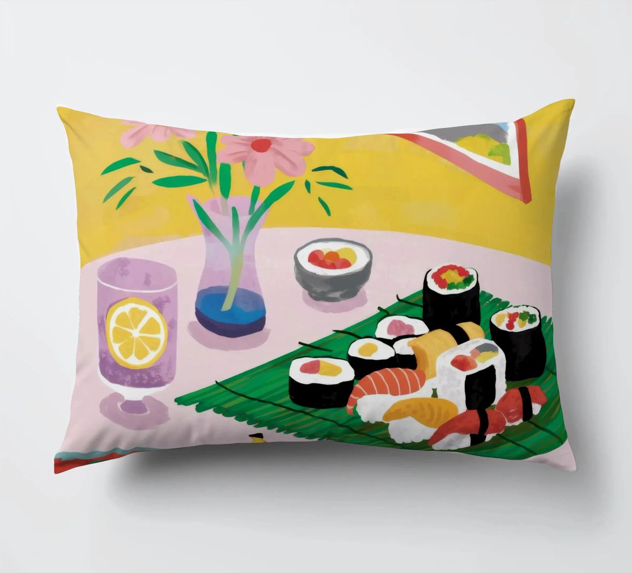 Vue sur les sushis Tranquille coussin de Aurora Muse