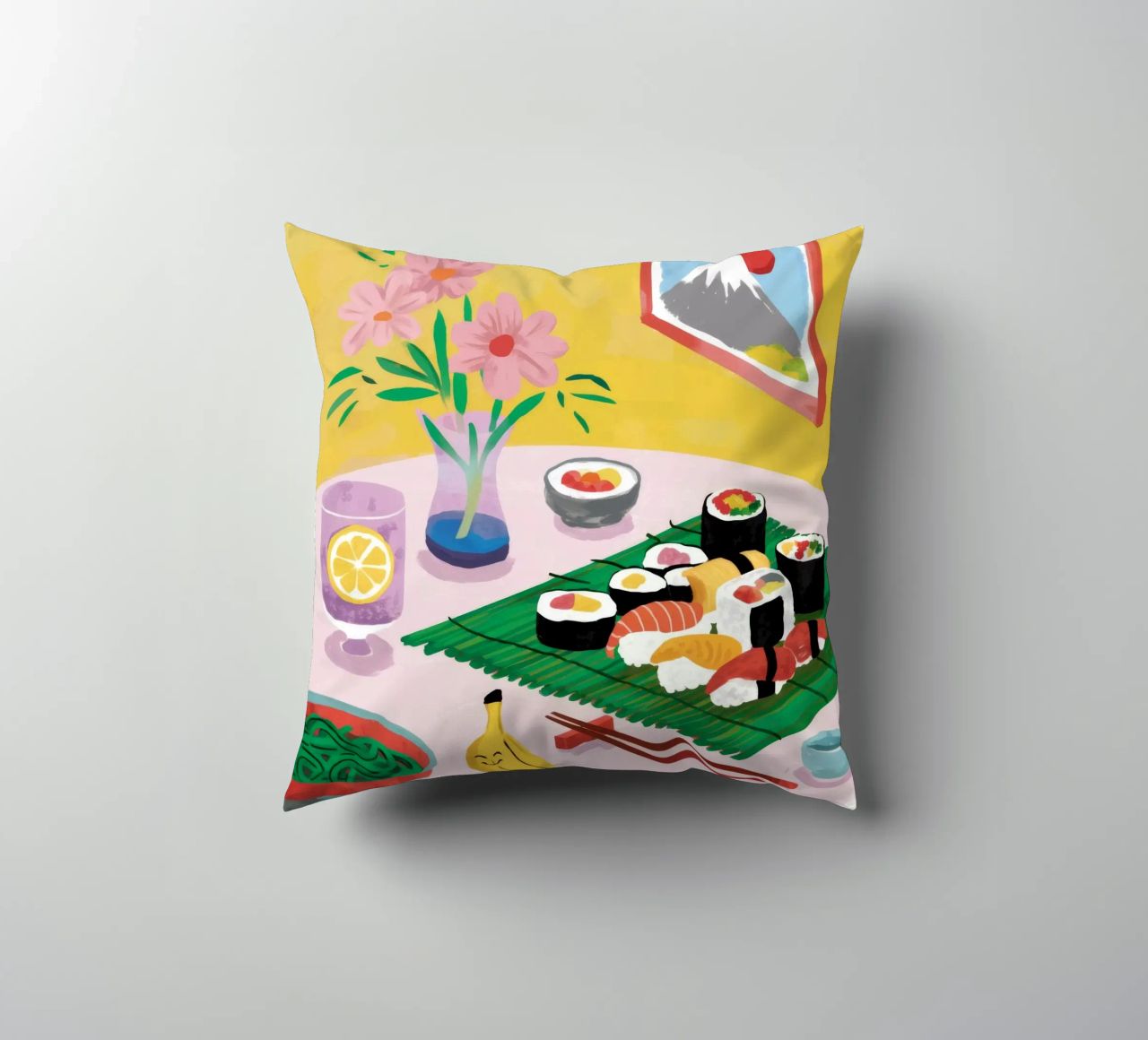 Vue sur les sushis Tranquille coussin de Aurora Muse