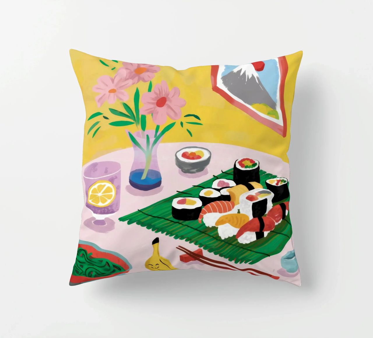 Vue sur les sushis Tranquille coussin de Aurora Muse