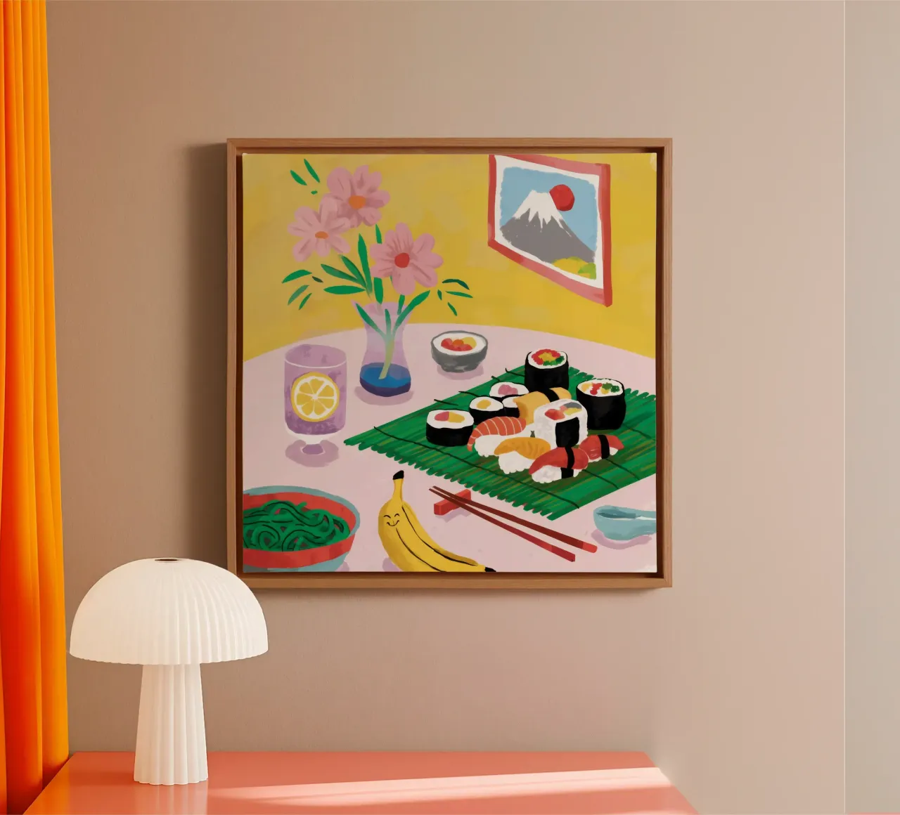 Sushi Uitzicht Rustig canvas met Baklijst van Aurora Muse