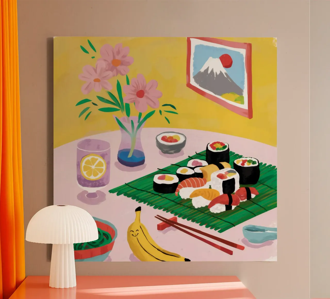Sushi Uitzicht Rustig canvas met Baklijst van Aurora Muse