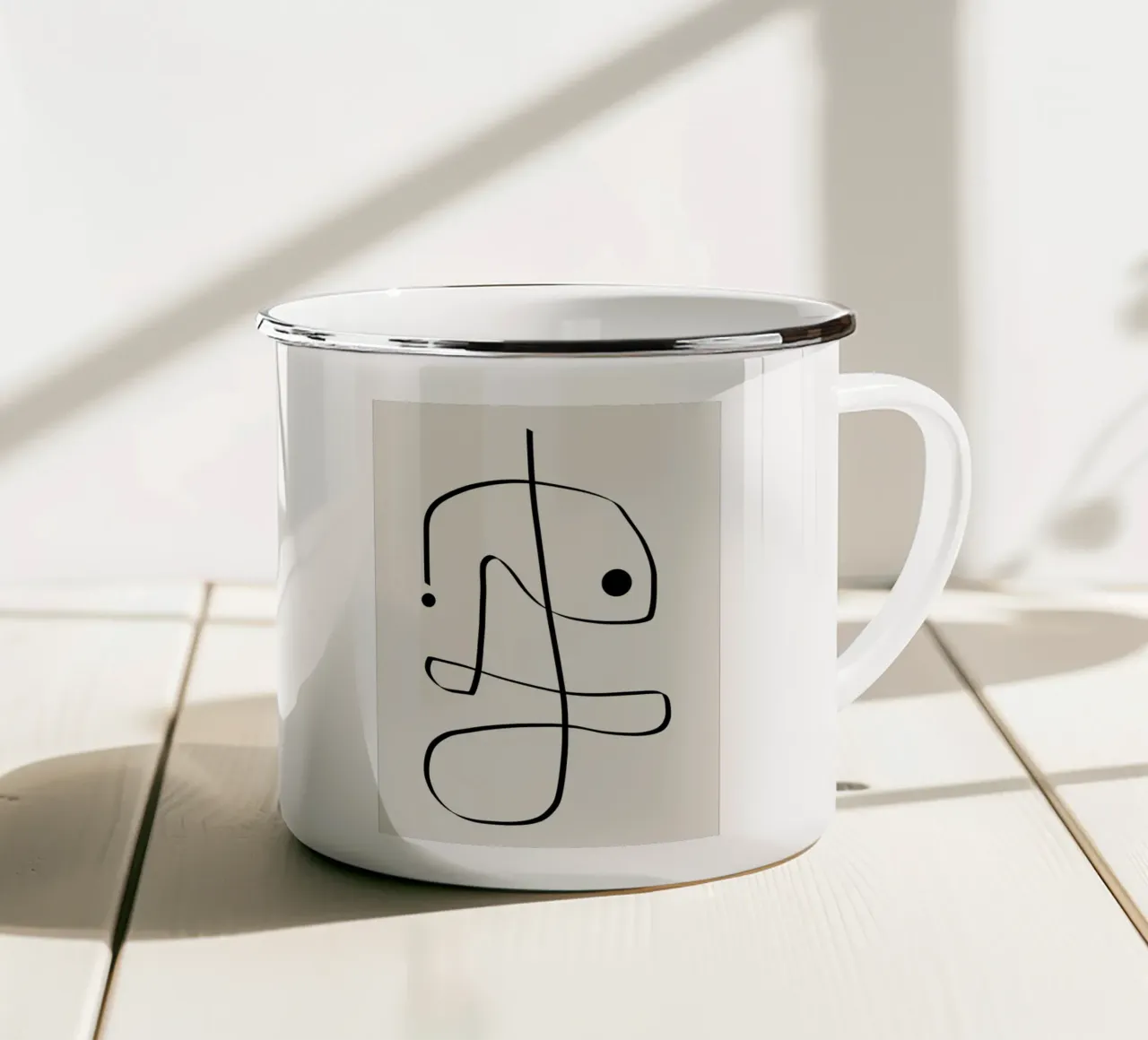 Figure with lines in beige II Emaille Tasse von Imaginative