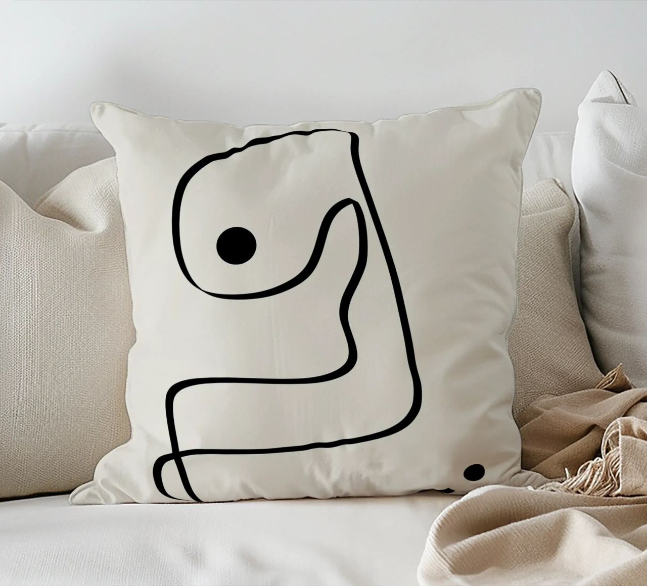 Figure with lines in beige IV cuscino da Imaginative