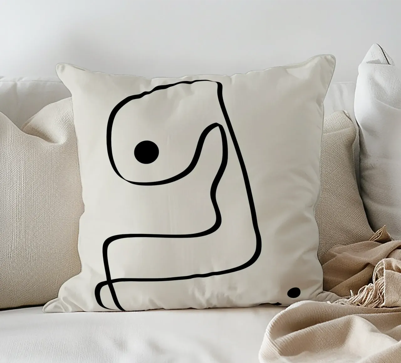 Figure with lines in beige IV Kissen von Imaginative