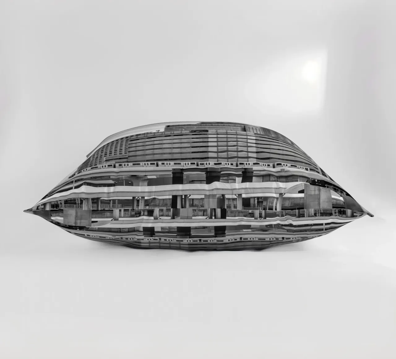 Molo di Hinode con ferrovia e grattacieli di Minato | monocromatico cuscino da Melanie Viola