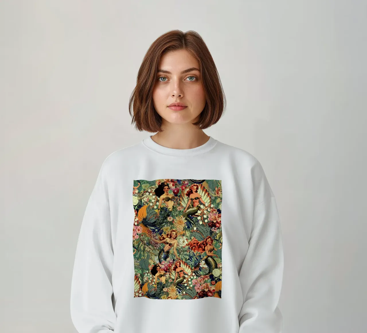 Mermaid and Flowers pattern sweatshirt by burcukorkmazyurek
