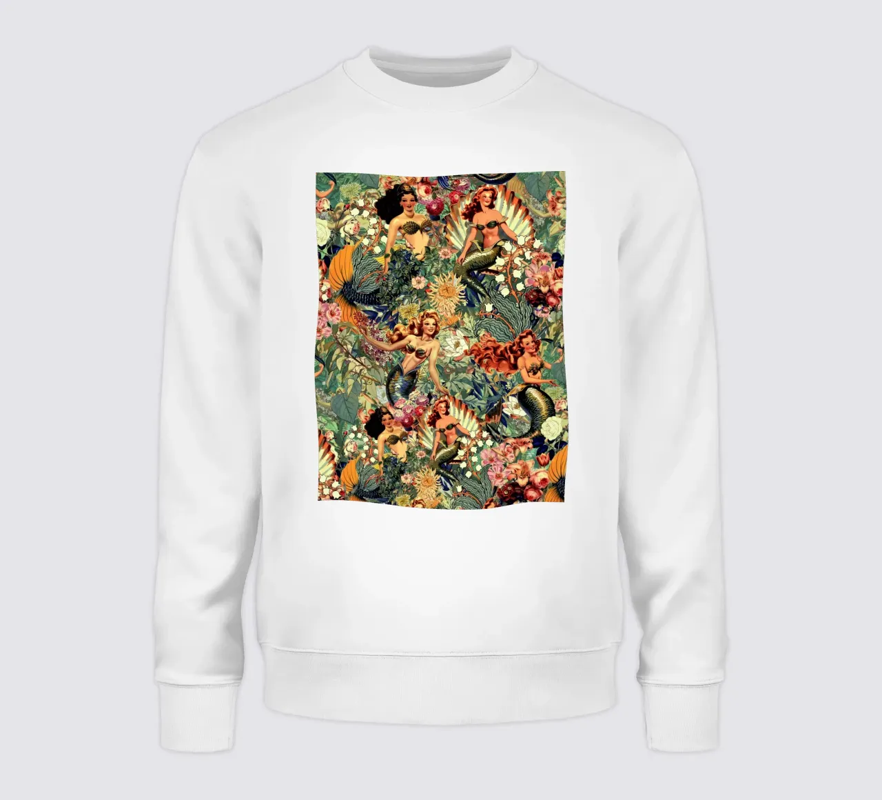 Mermaid and Flowers pattern sweatshirt by burcukorkmazyurek