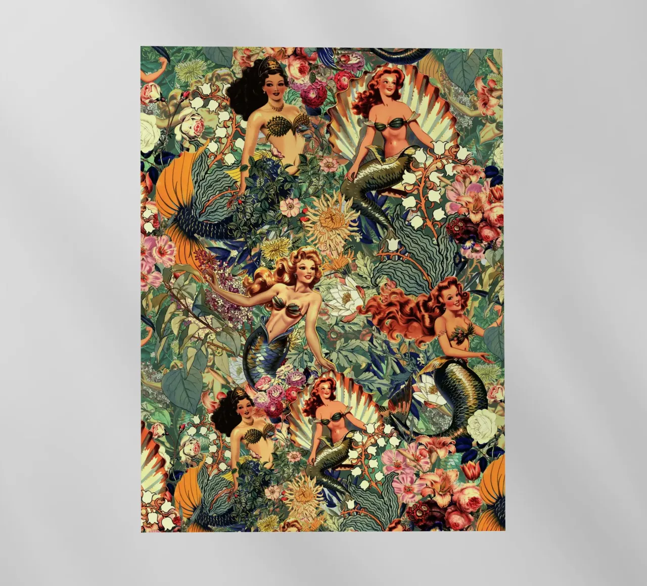 Mermaid and Flowers pattern pellicola backlit da burcukorkmazyurek