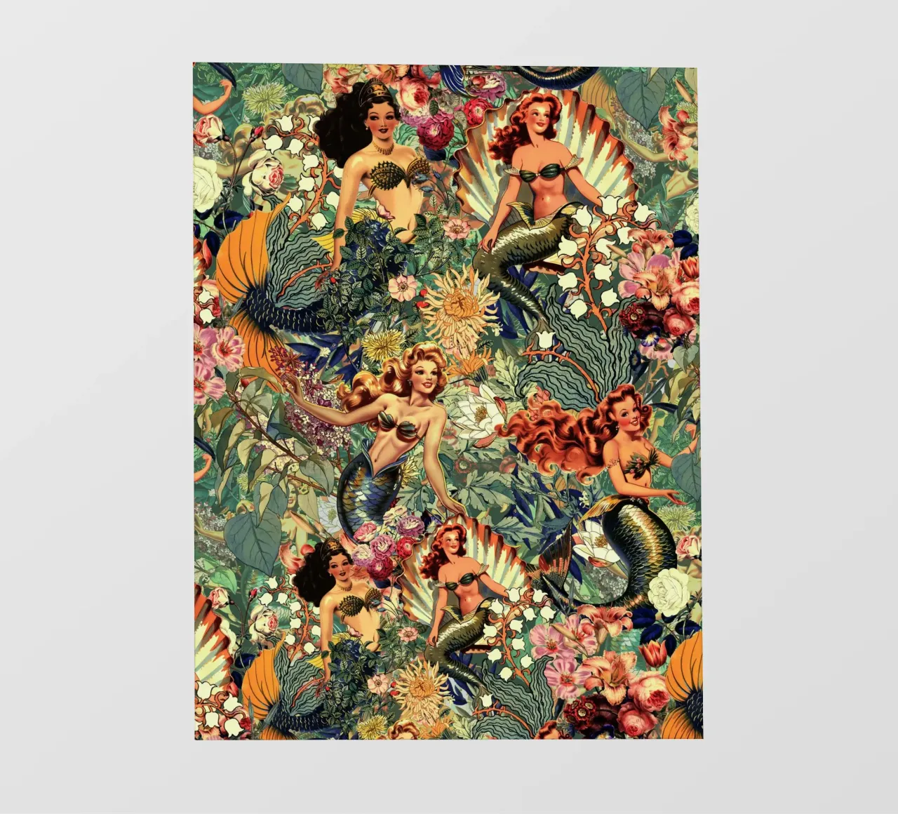 Mermaid and Flowers pattern pellicola backlit da burcukorkmazyurek