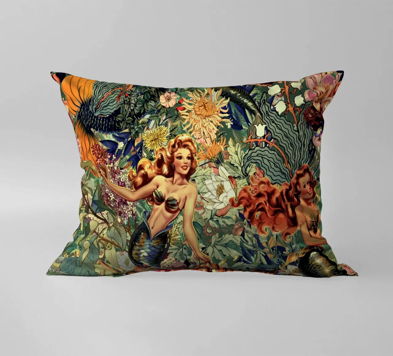 Mermaid and Flowers pattern cuscino da burcukorkmazyurek