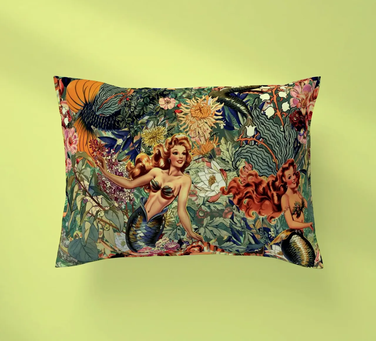 Mermaid and Flowers pattern cuscino da burcukorkmazyurek