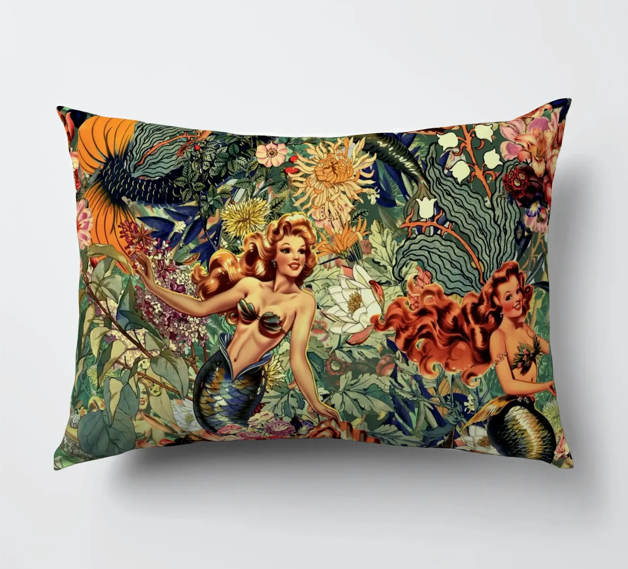 Mermaid and Flowers pattern cuscino da burcukorkmazyurek