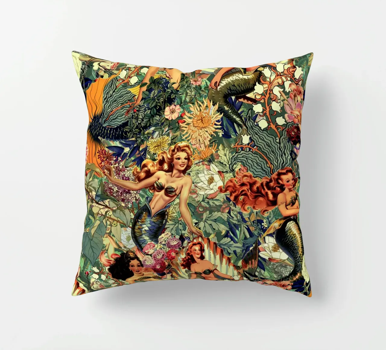 Mermaid and Flowers pattern cuscino da burcukorkmazyurek