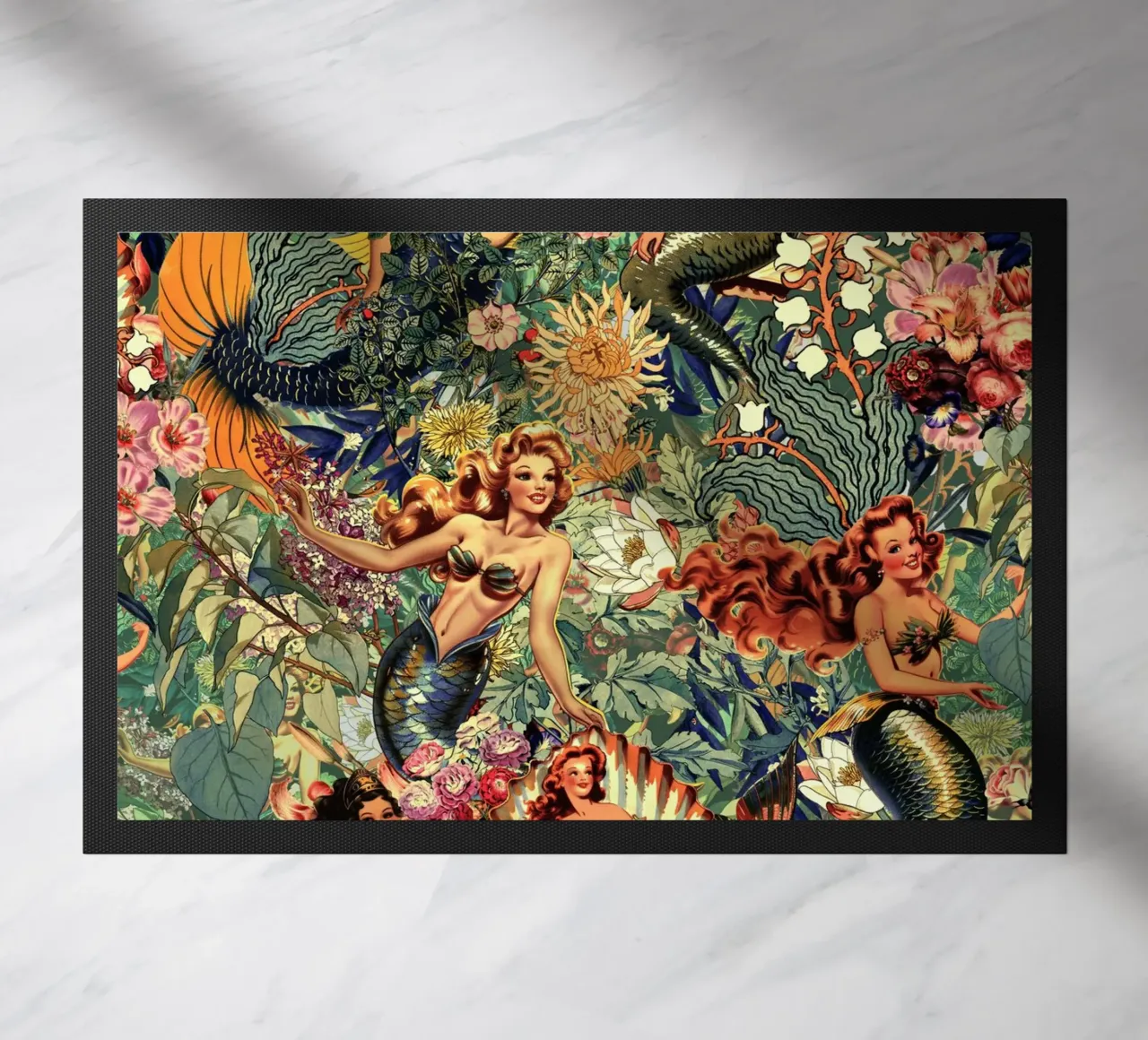 Mermaid and Flowers pattern zerbino da burcukorkmazyurek