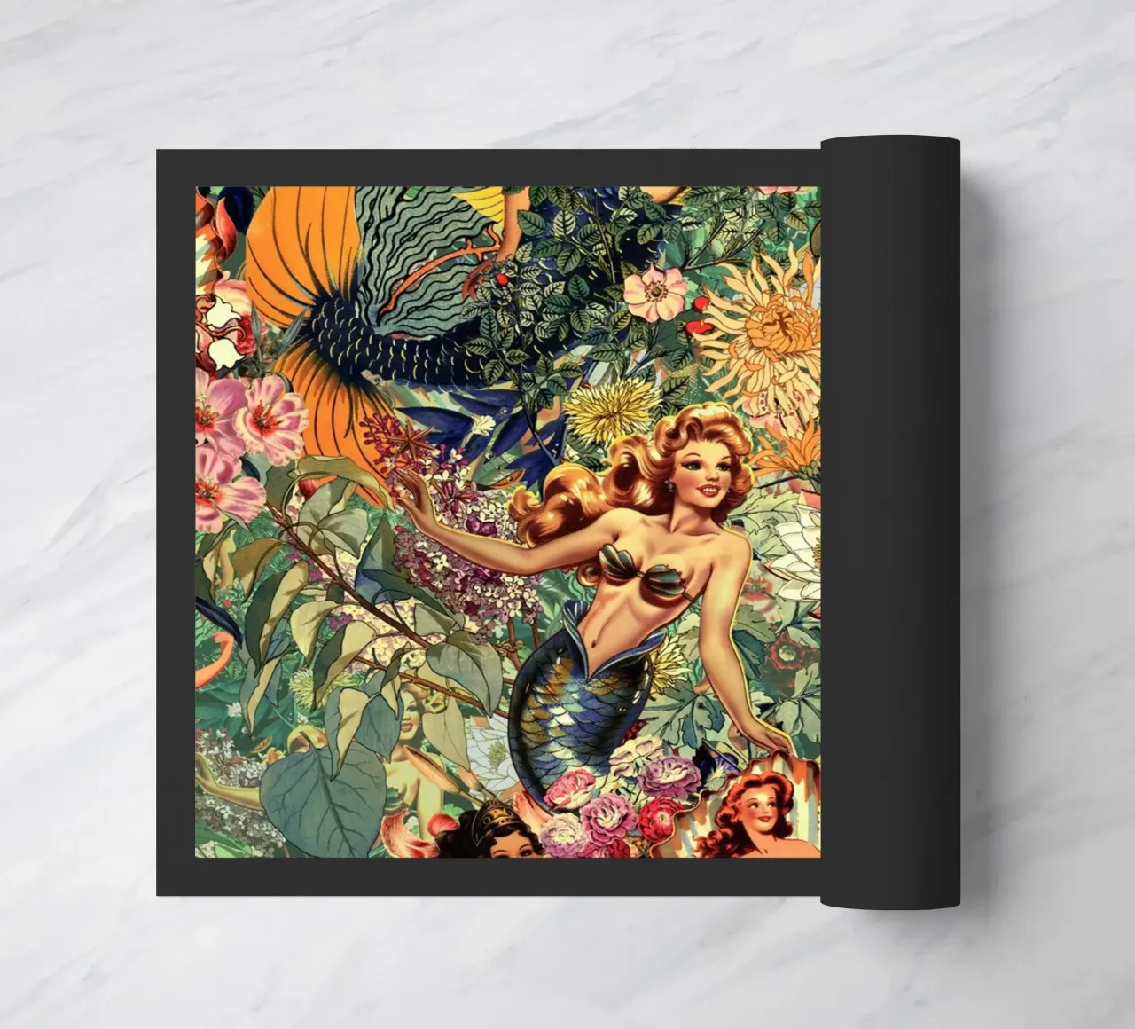 Mermaid and Flowers pattern zerbino da burcukorkmazyurek