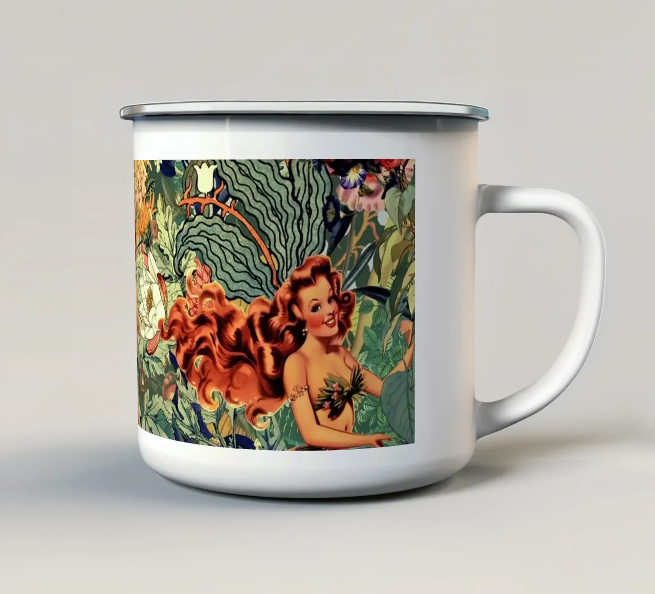 Mermaid and Flowers pattern tazza in smalto da burcukorkmazyurek